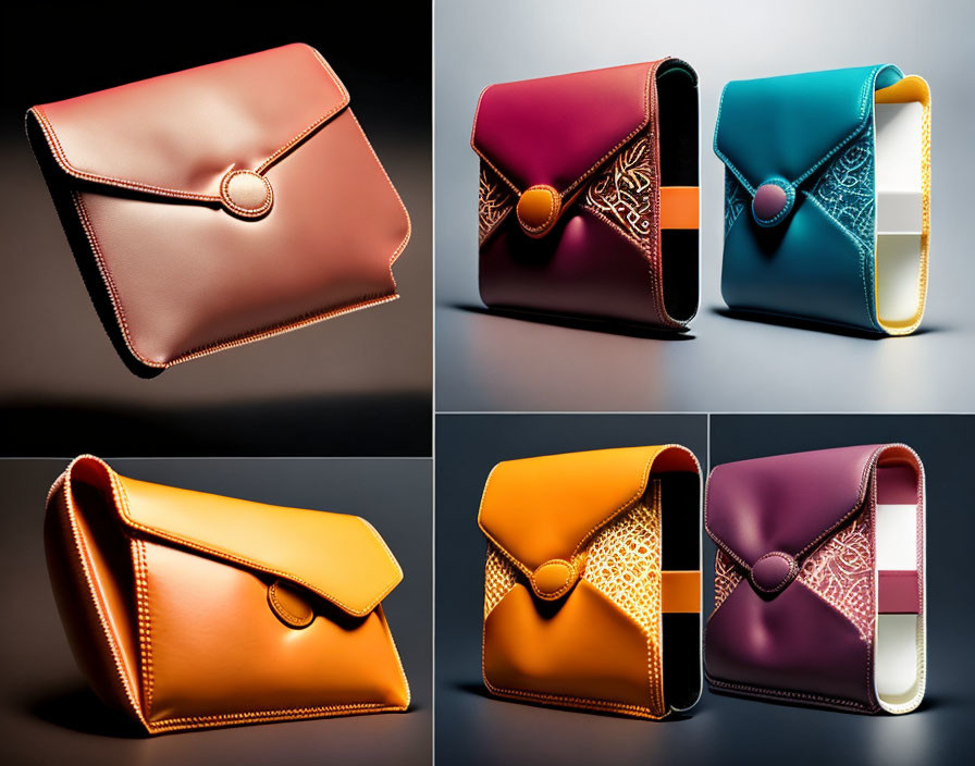 Stylish Clutches in Various Colors with Circular Clasp and Geometric Embossing