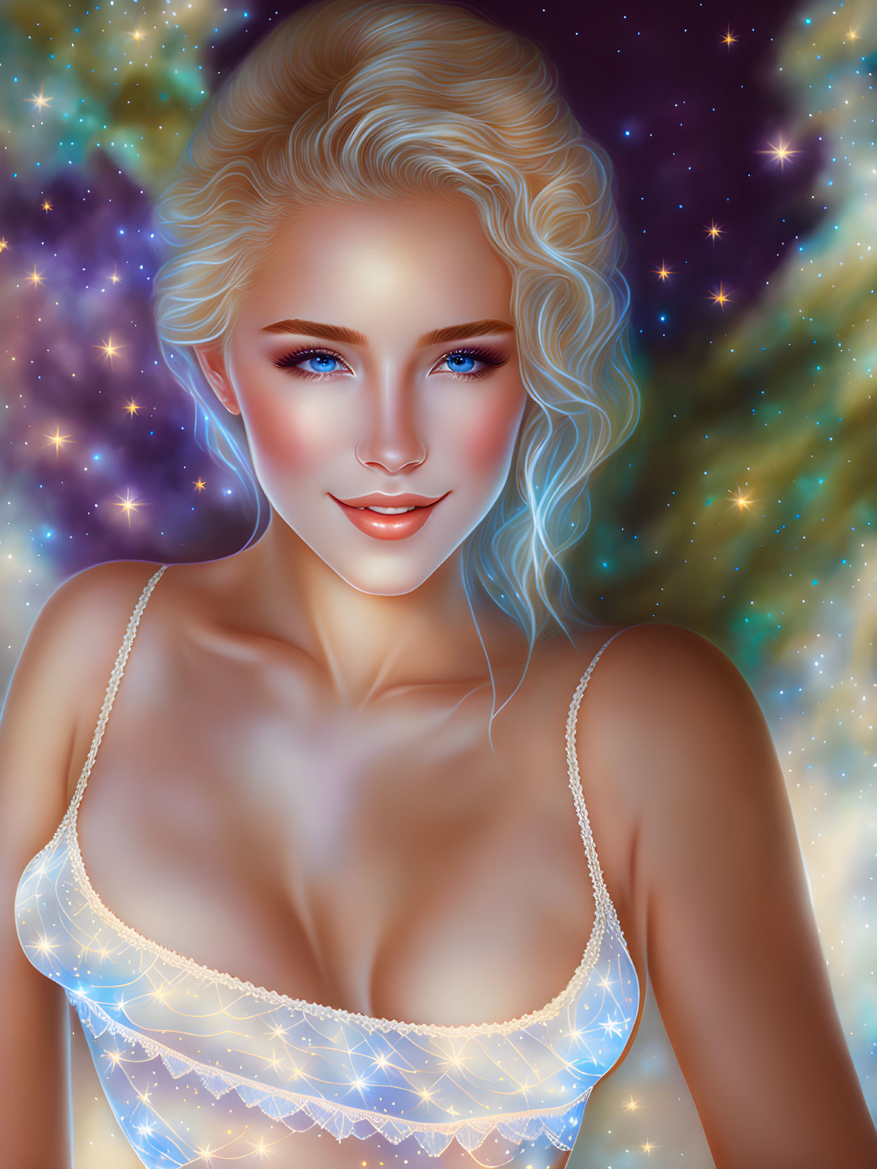 Blond Woman Portrait in Cosmic Setting