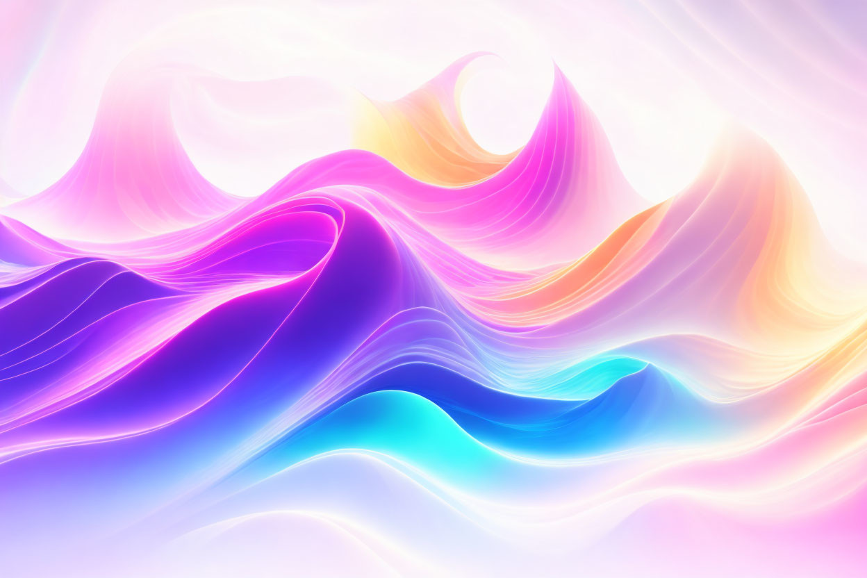 Colorful digital artwork: flowing wavelike forms in purple, pink, yellow, and blue.