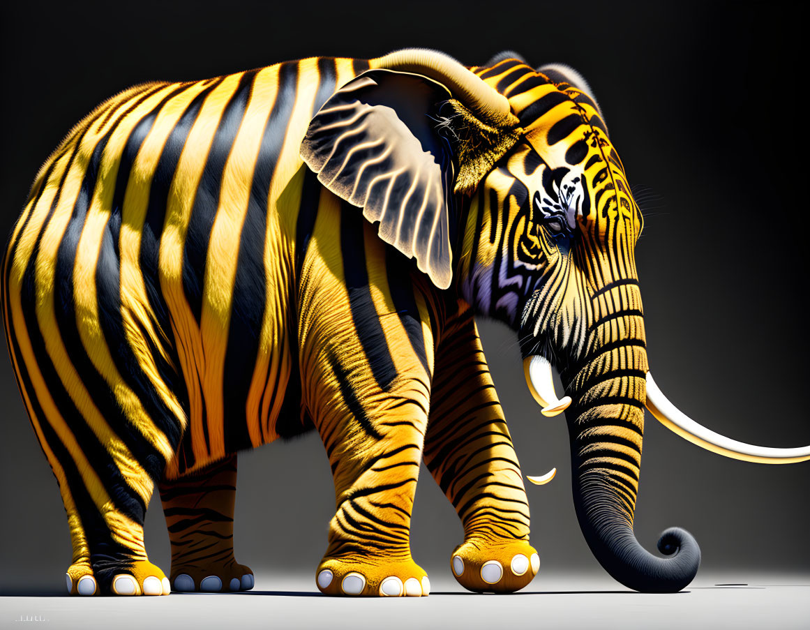 Elephant with Tiger Stripes in Digital Art