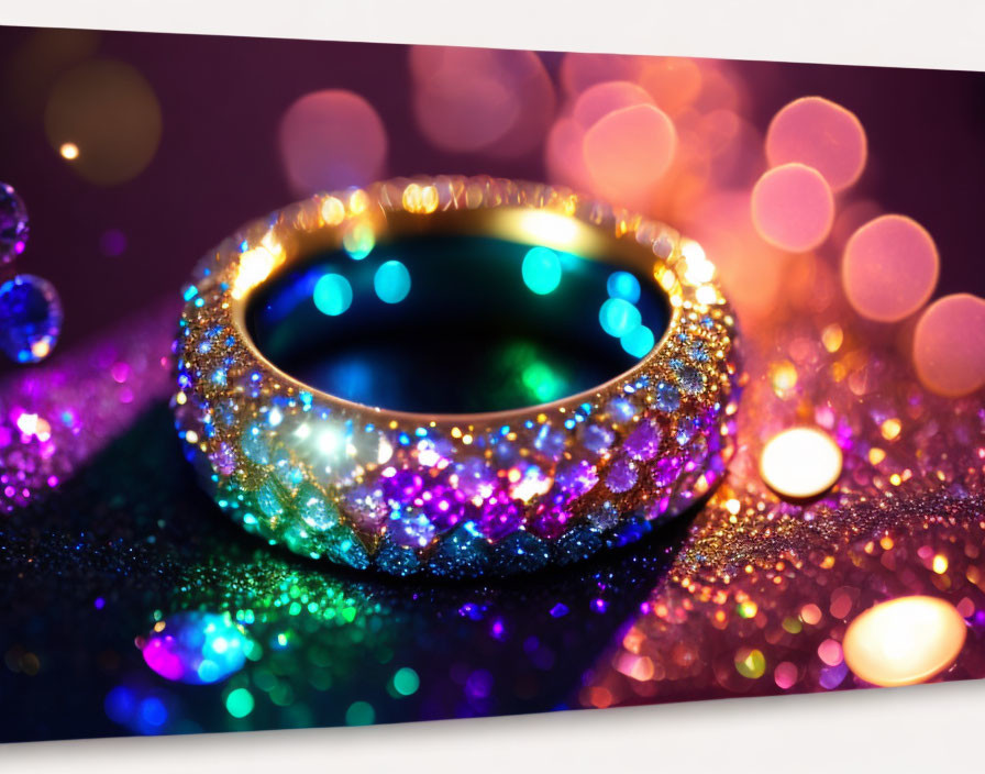 Glistening Gemstone Bracelet on Glittery Surface with Bokeh Lights