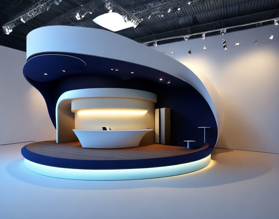 Sleek Exhibition Stand Design with Curves & Ambient Lighting