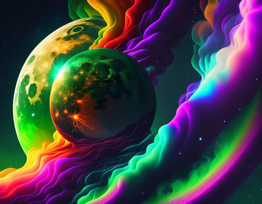 Colorful Planets in Rainbow Nebula Space Scene