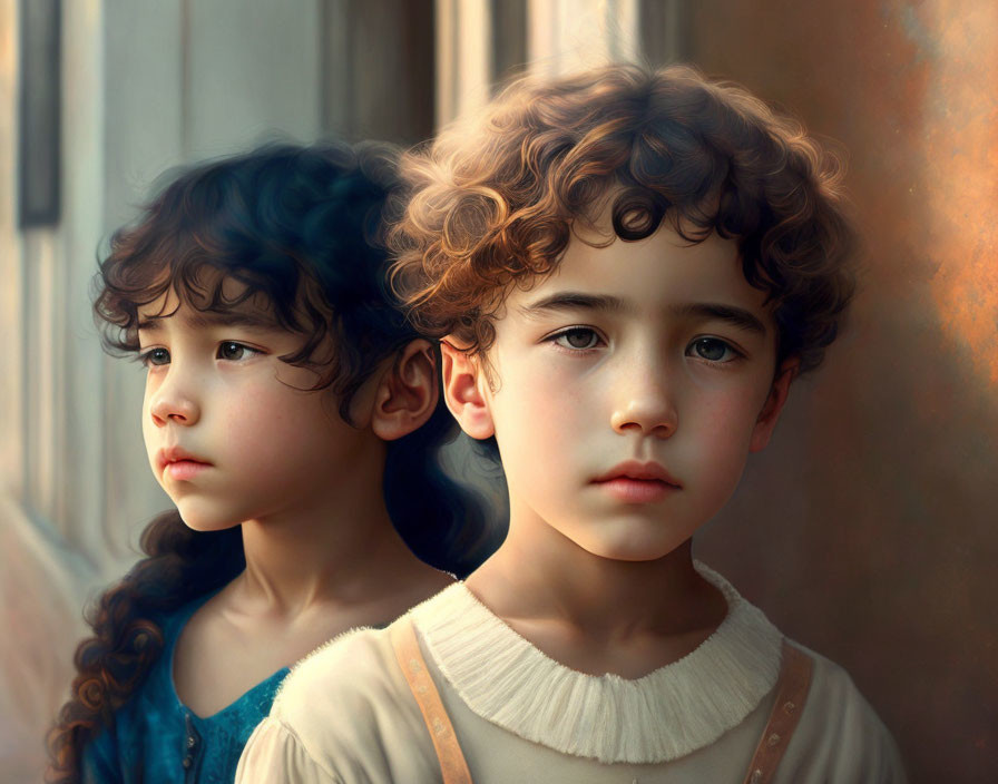 Curly Haired Children in Soft Light Profiles