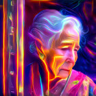 Futuristic digital artwork: Woman with neon-glowing hair