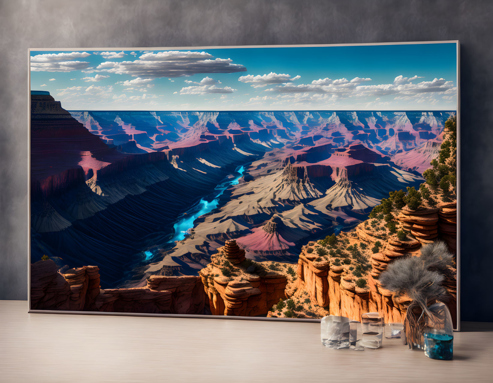 Vibrant Grand Canyon photograph in room with simple decor