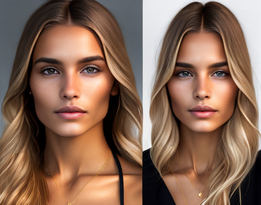 Woman's portraits with different hairstyles and lighting angles