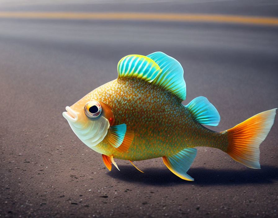 Colorful Fish Walking on Sunlit Road in Image