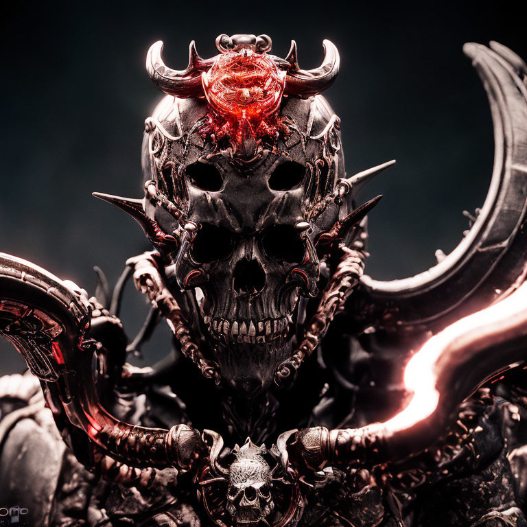 Detailed Close-Up of Menacing Fantasy Helmet with Skull Design