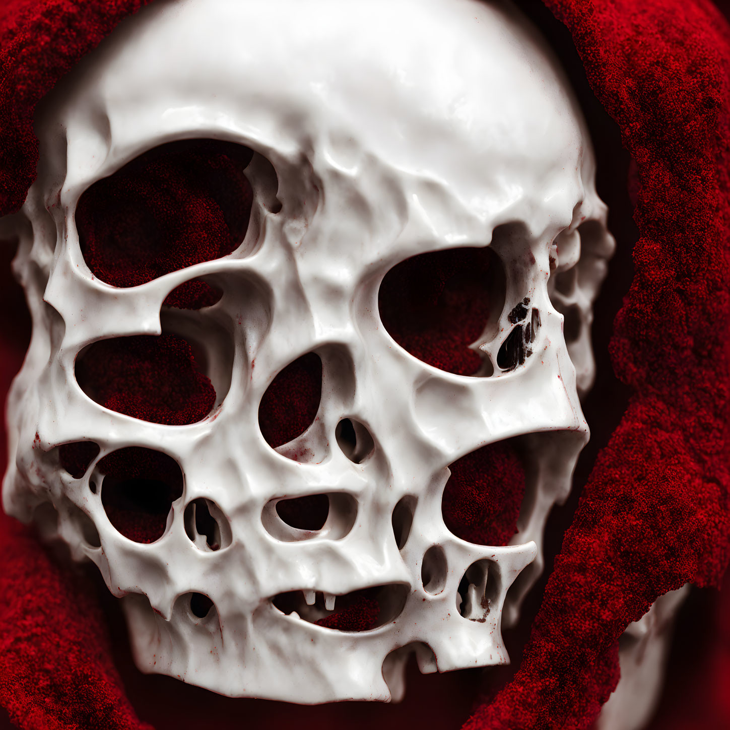 Red Textured Background Enhances Human Skull Features