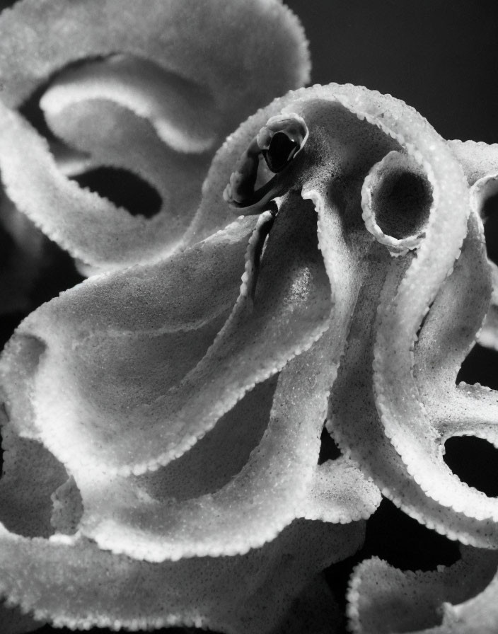 Detailed Black and White Textured Surface Resembling Abstract Flower Petals or Coral