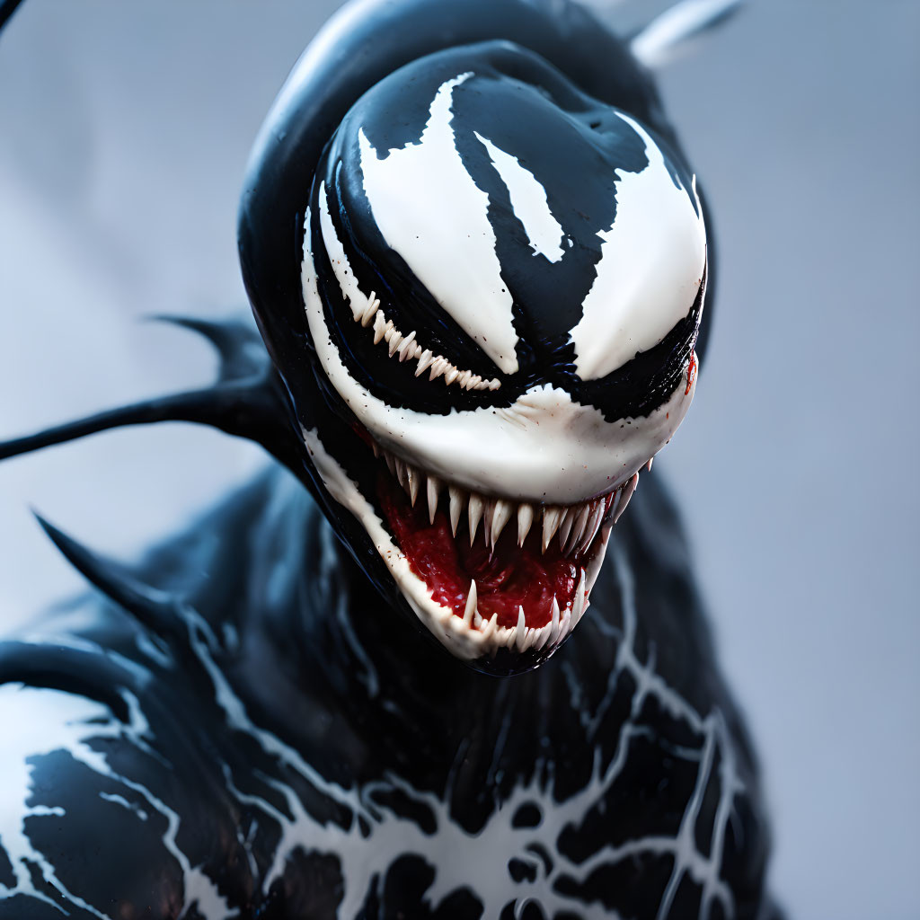 Menacing character with black and white pattern and sharp teeth.