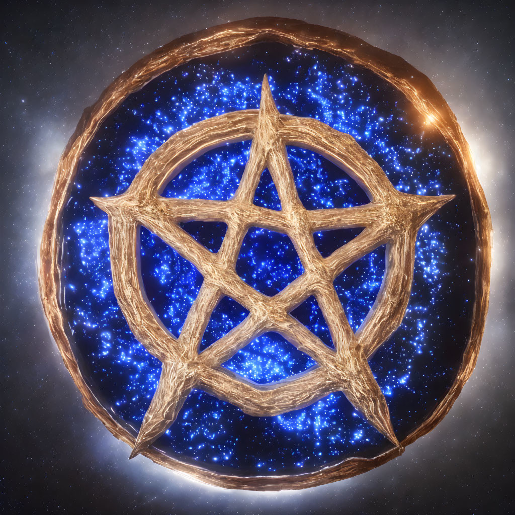 Mystical glowing pentagram in cosmic setting