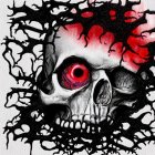 Skull with Glowing Red Eye and Liquid Texture on Black and White Background