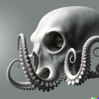 Detailed Human-like Skull with Mechanical Enhancements on Gray Background