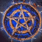 Mystical glowing pentagram in cosmic setting