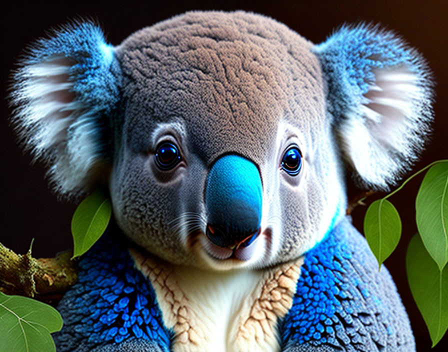 Digitally altered image of a koala with blue fur and eyes