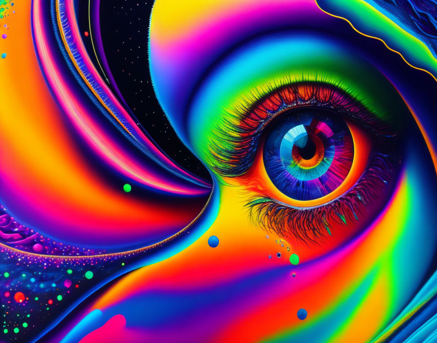 Colorful Psychedelic Eye Illustration with Swirling Patterns