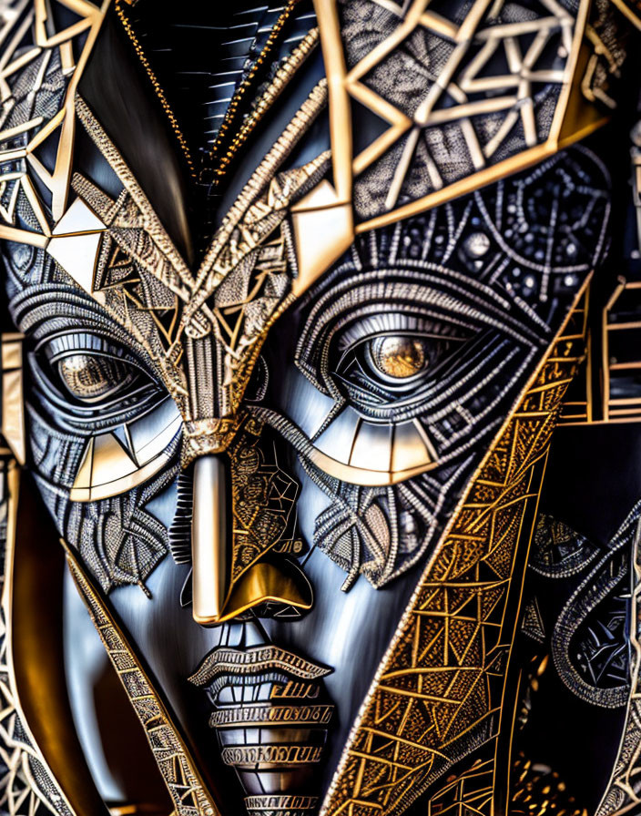 Detailed Tribal-Style Mask with Geometric Patterns