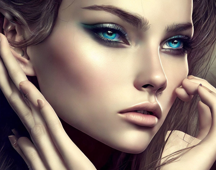 Detailed Illustration of Woman with Striking Blue Eyes