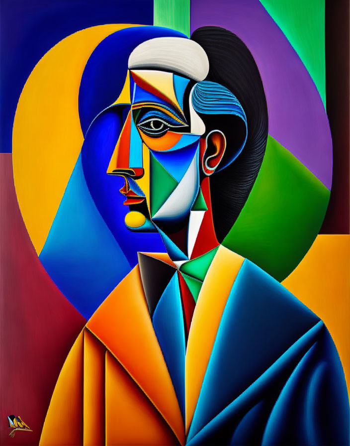 Vibrant Cubist-Style Portrait with Abstract Geometric Shapes