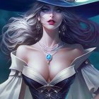 Mystical woman in corset, hat, and jewelry