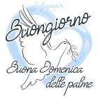 Stylized woman with pale skin and blue hair in Italian cursive greetings