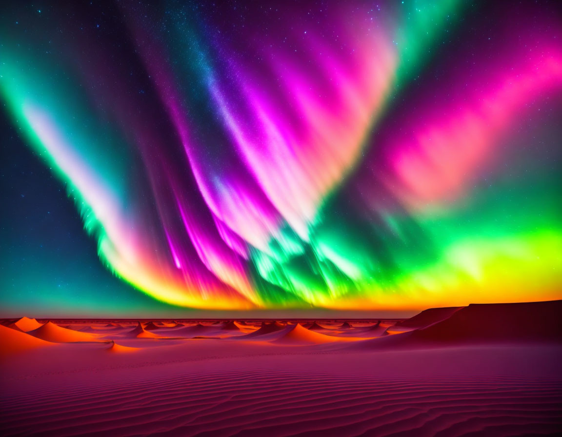 Colorful Aurora Borealis Lights Desert Night Sky