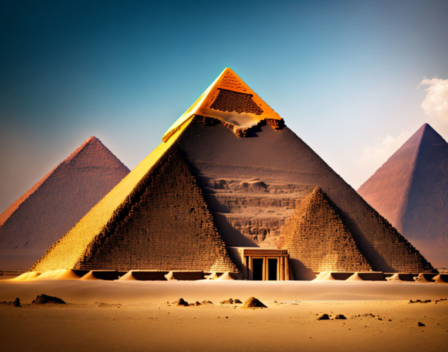 Ancient Pyramids of Giza with Great Sphinx and clear sky