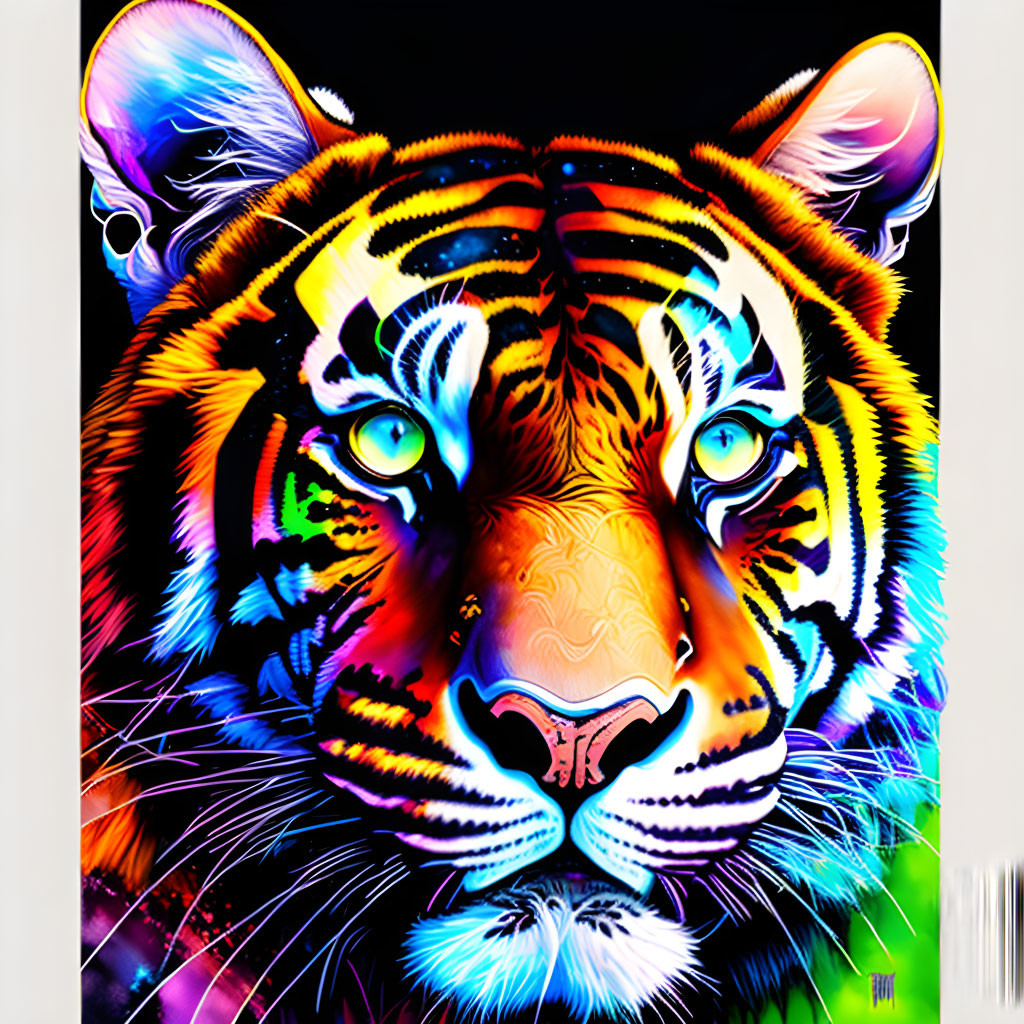 Colorful Psychedelic Tiger Art on Black Background