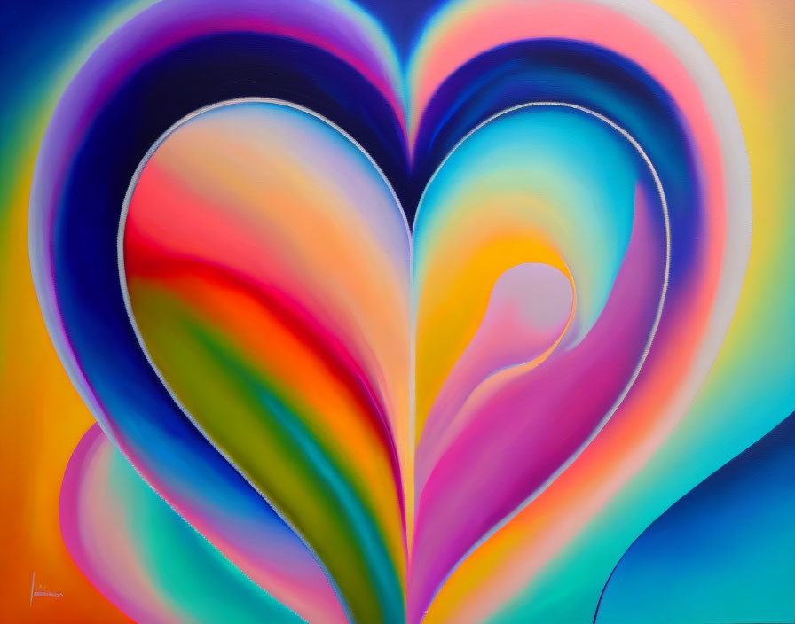 Colorful Abstract Painting: Large Heart Shape with Rainbow Swirls