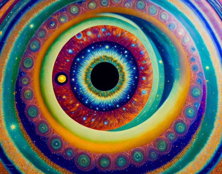 Colorful Digital Artwork: Psychedelic Eye with Cosmic Patterns