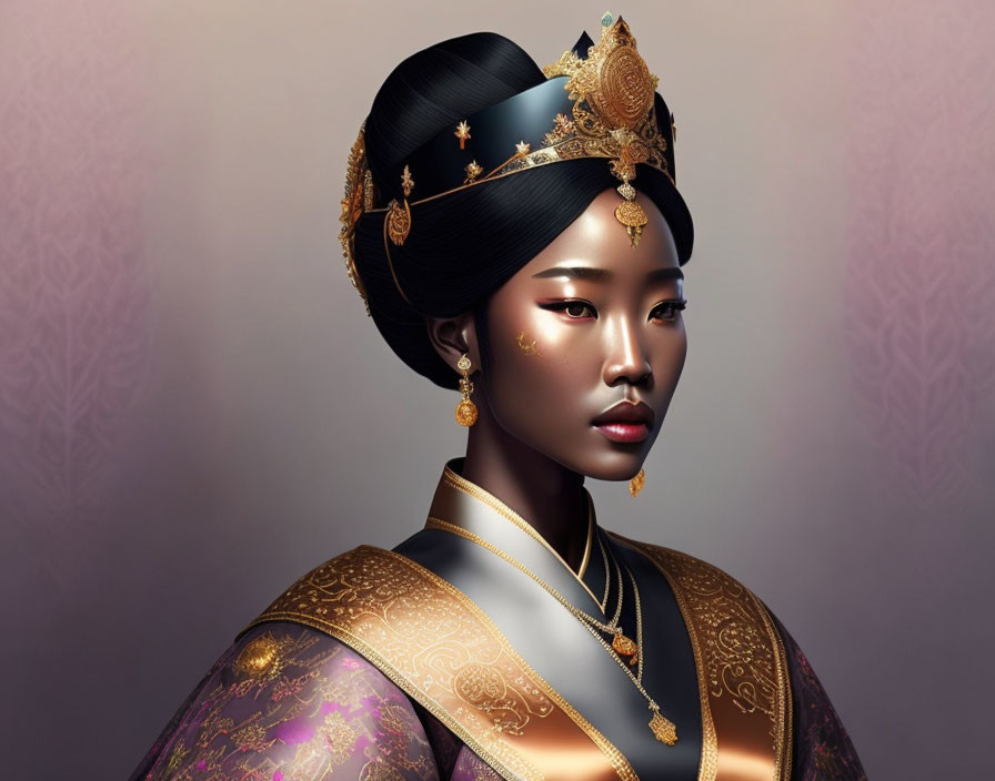 Detailed Portrait of Woman in Traditional East Asian Attire