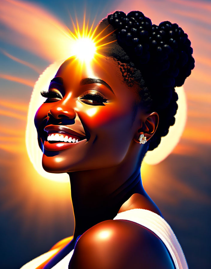 Smiling woman digital artwork with halo effect