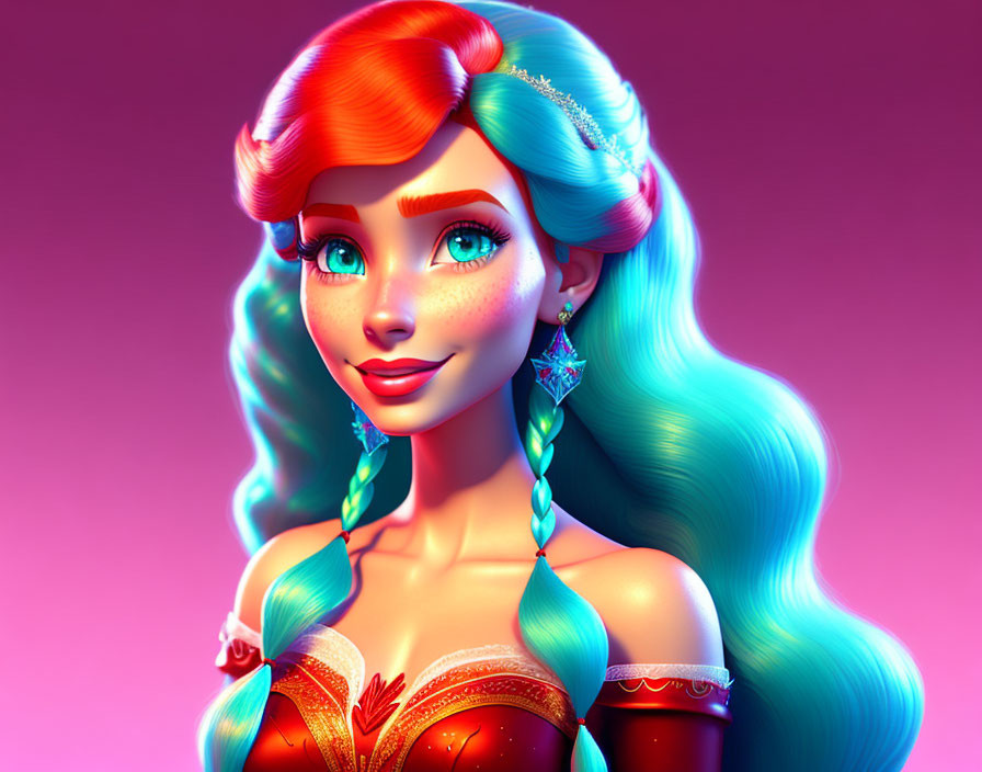 Colorful Digital Art: Female Character with Gradient Hair and Sparkling Eyes