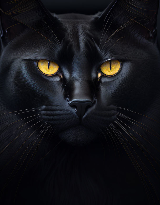 Black Cat with Striking Yellow Eyes on Dark Background