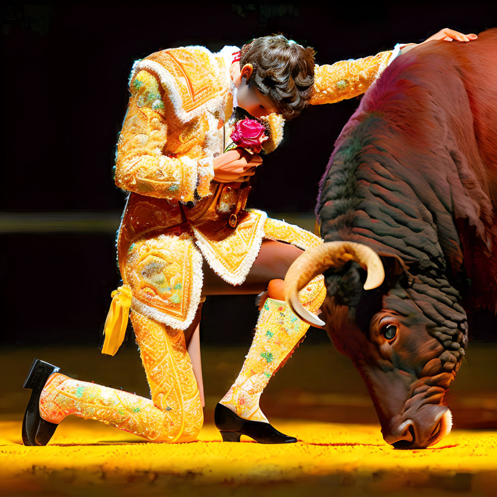 Traditional bullfighting performance with matador and bull in a bullring