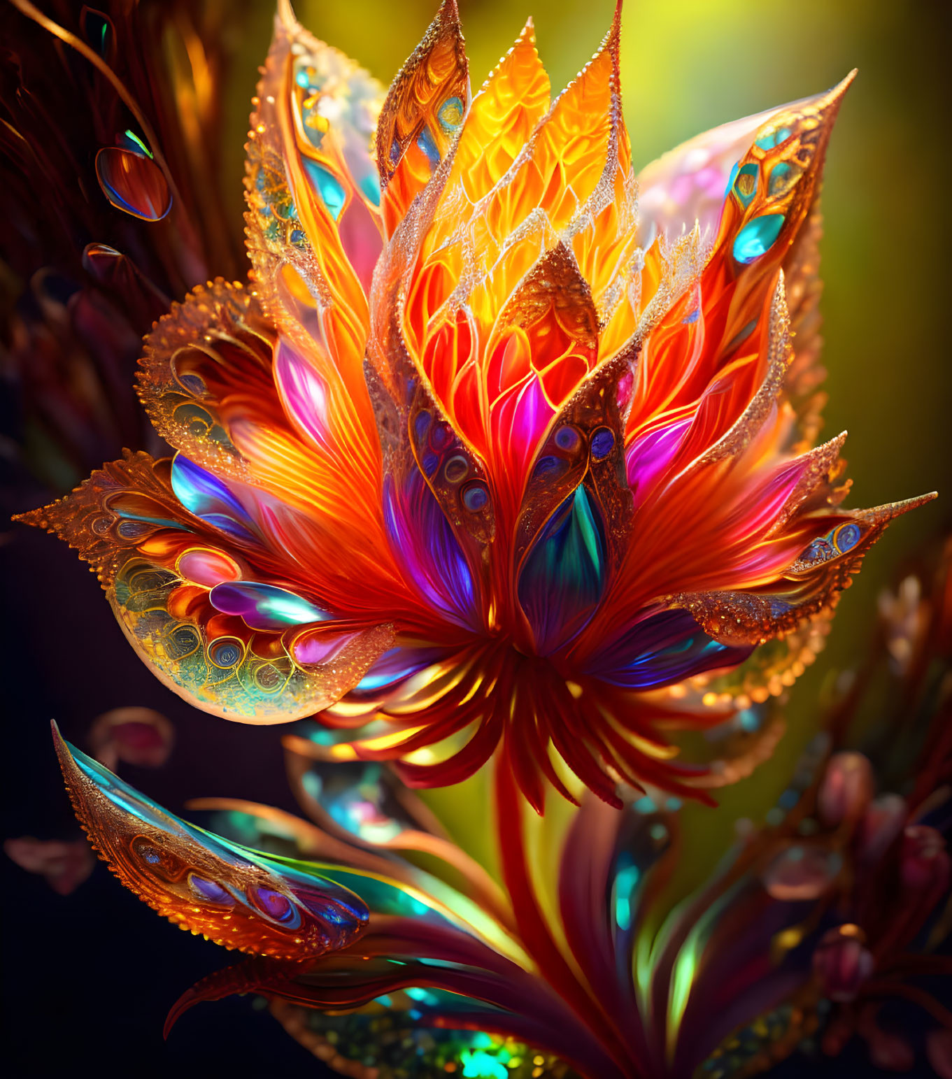 Colorful digital artwork of stylized flower with intricate patterns