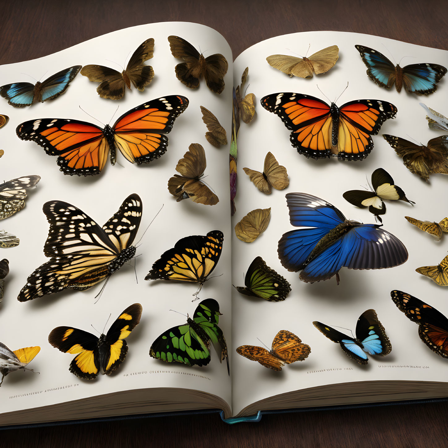 Realistic illustrations of colorful butterflies in an open book