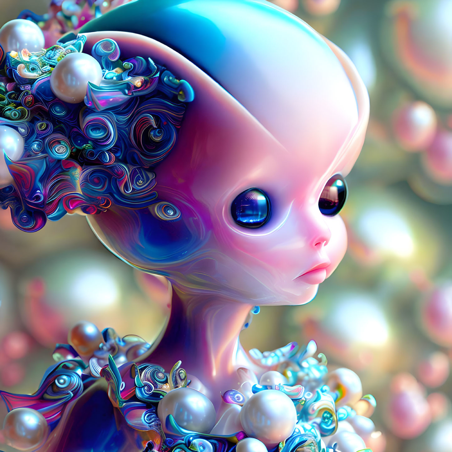 Colorful surrealist artwork: anthropomorphic character with intricate, fractal details