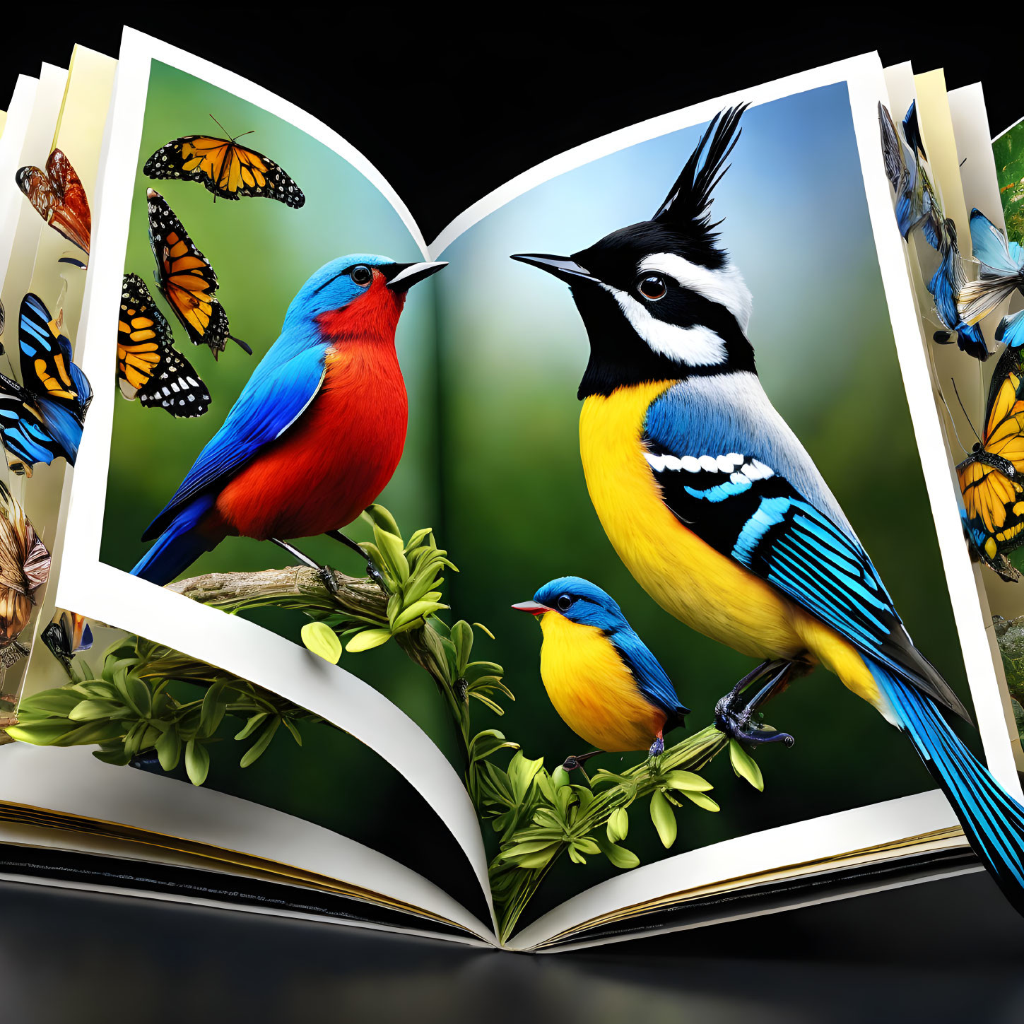 Colorful Birds and Butterflies Illustrations in Heart-Shaped Book