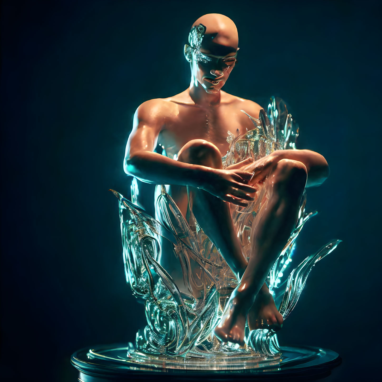 Crystal-themed humanoid digital artwork on dark backdrop