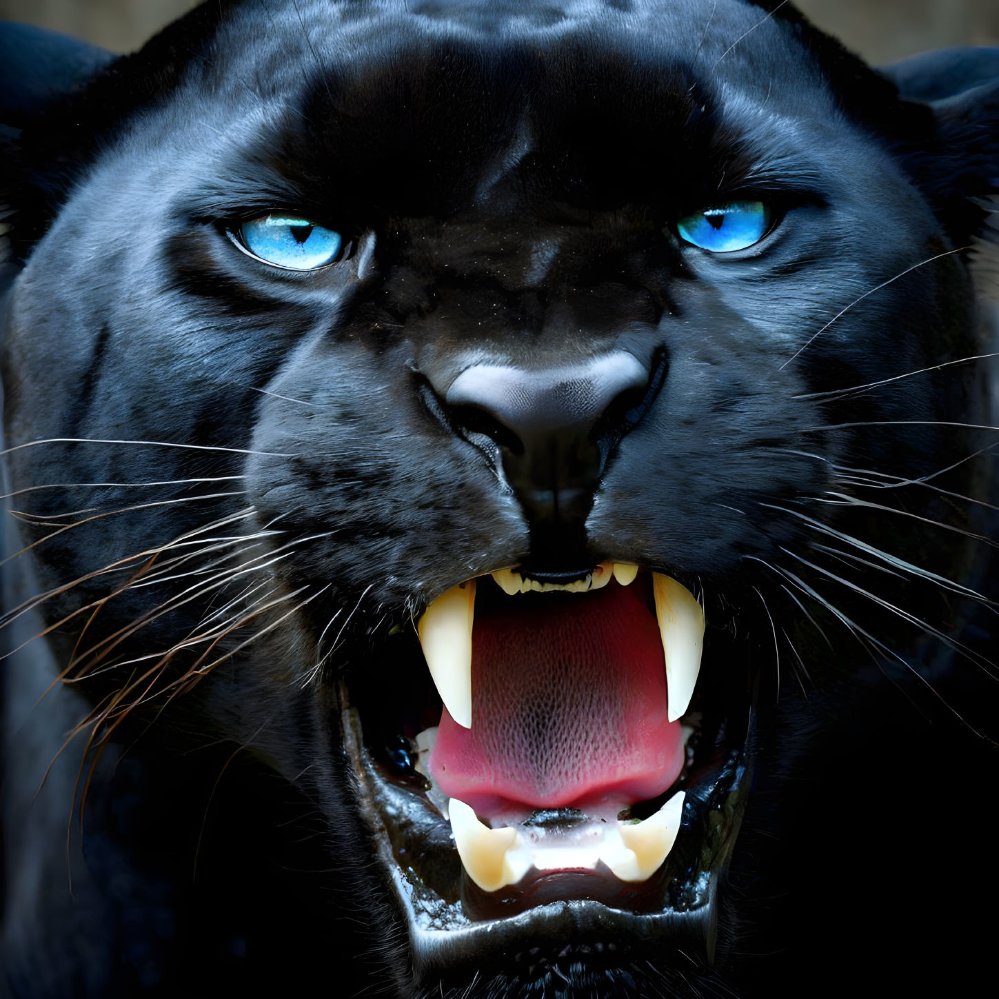 Black Panther Snarling with Blue Eyes in Close-Up Shot