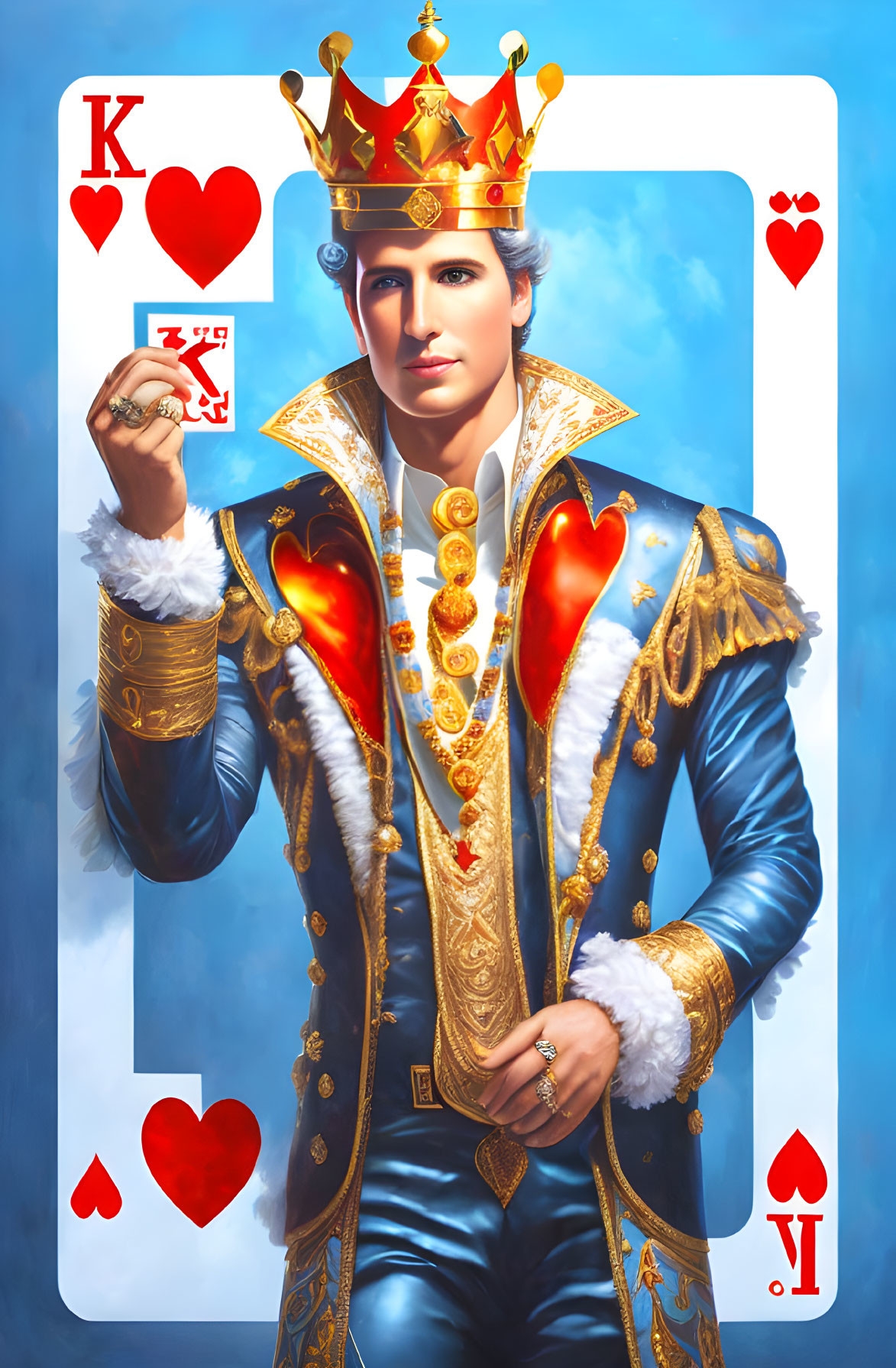 Regal King of Hearts Costume with Crown and Card