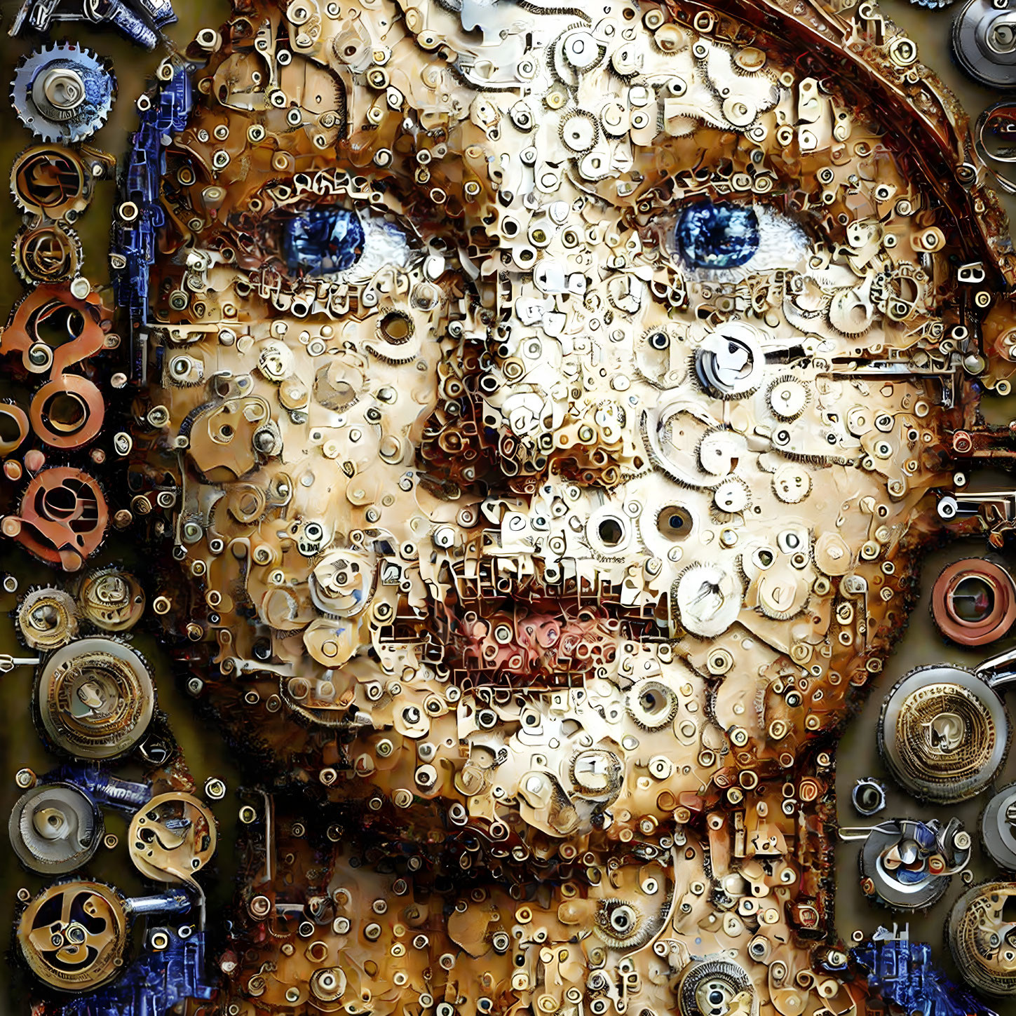 Mechanical Watch Parts Mosaic Portrait with Intricate Human Likeness