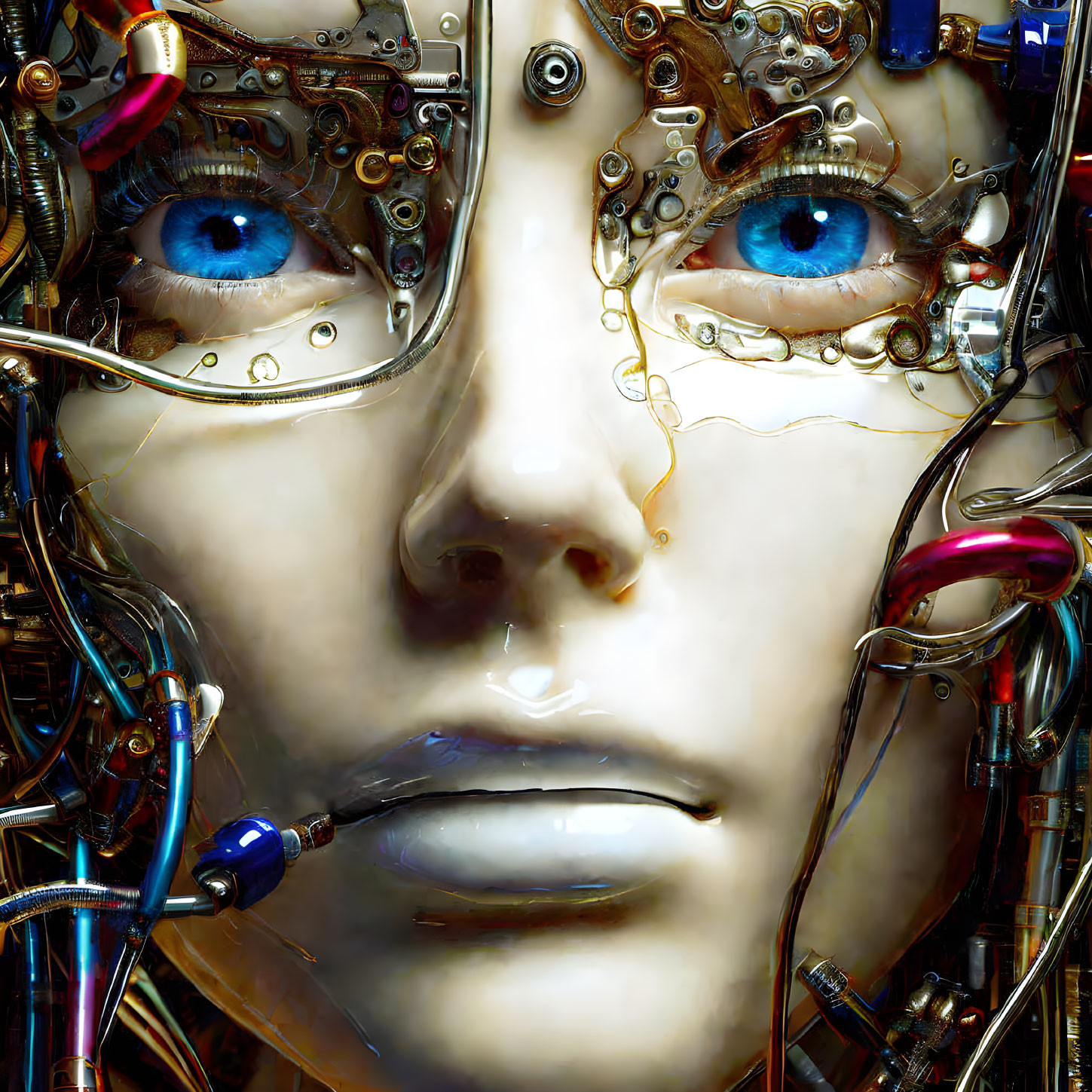 Detailed Close-Up of Futuristic Robot with Human-Like Features