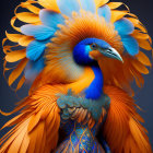 Colorful Digital Artwork: Vibrant Bird with Blue and Orange Plumage