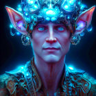 Blue-skinned figure with pointed ears and jeweled headdress.