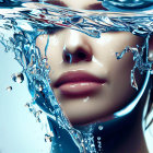 Person's Lower Face Submerged in Clear Water with Dynamic Splashes