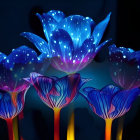 Glowing blue and purple tulips on dark background